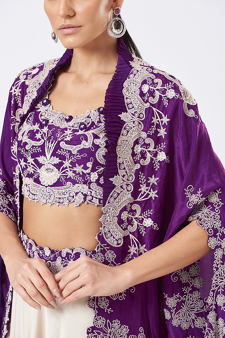 Purple Silk Cape Set by Minaxi Dadoo at Pernia's Pop Up Shop