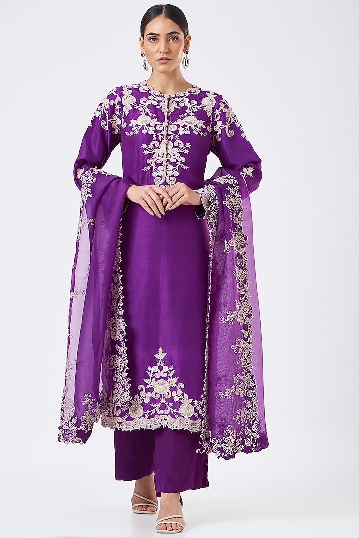 Purple Silk Kurta Set by Minaxi Dadoo at Pernia's Pop Up Shop