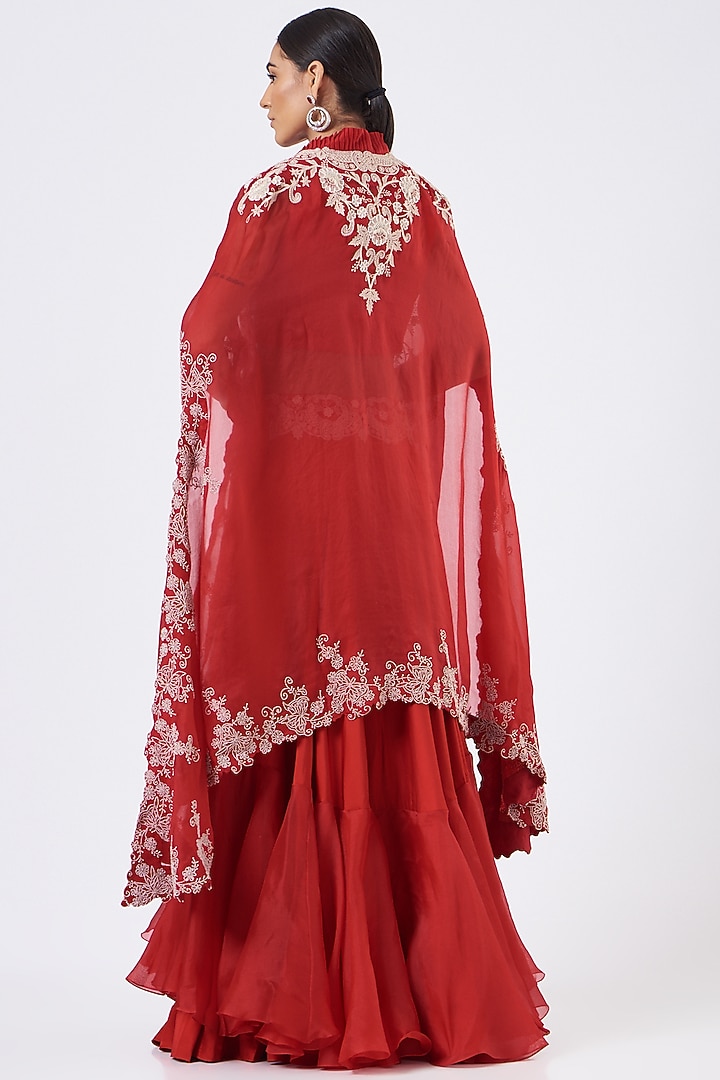 Red Organza Cape Set by Minaxi Dadoo at Pernia's Pop Up Shop