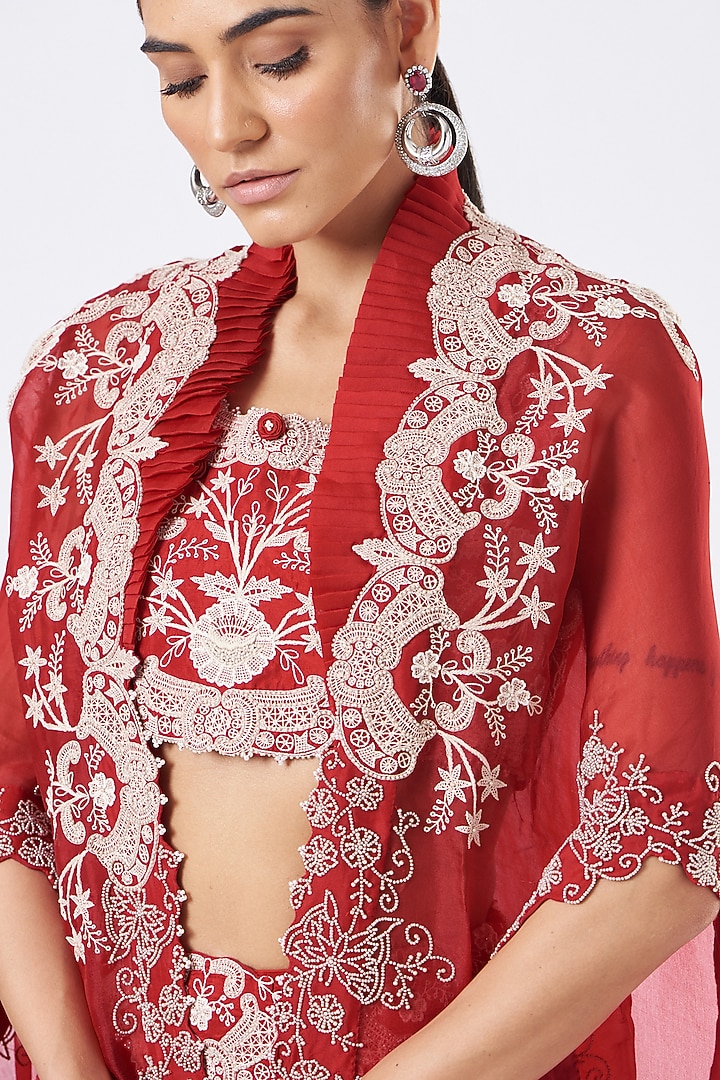 Red Organza Cape Set by Minaxi Dadoo at Pernia's Pop Up Shop