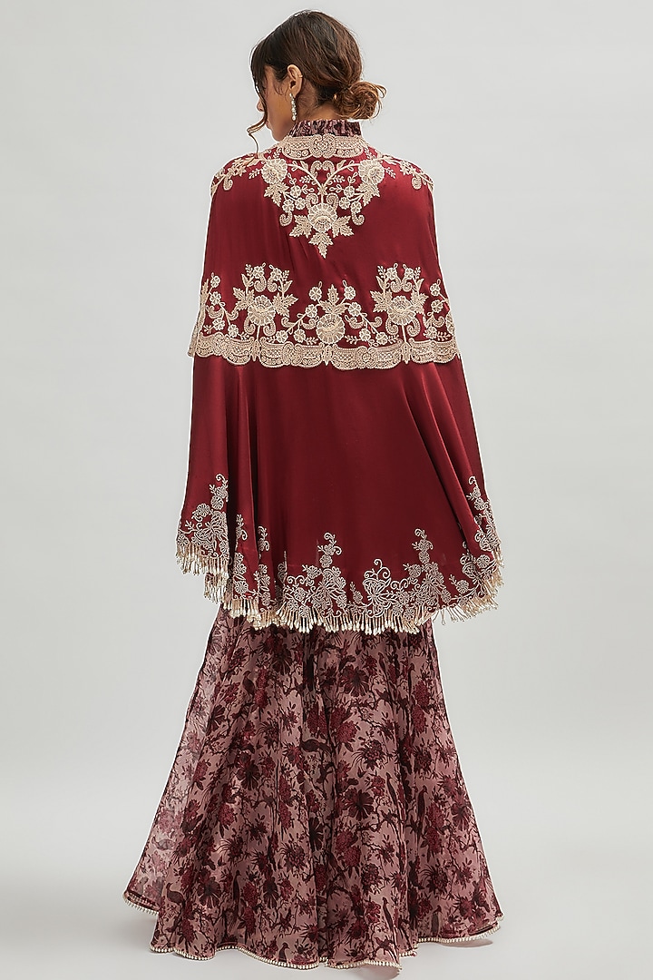 Maroon Organza Printed Gharara Set by Minaxi Dadoo at Pernia's Pop Up Shop