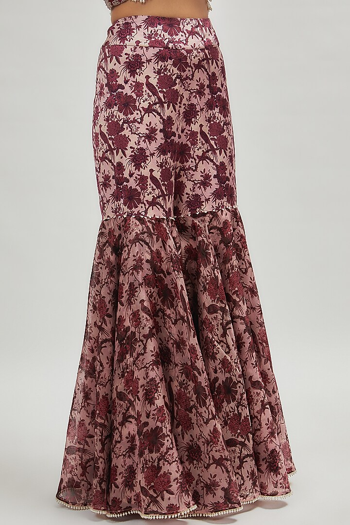 Maroon Organza Printed Gharara Set by Minaxi Dadoo at Pernia's Pop Up Shop