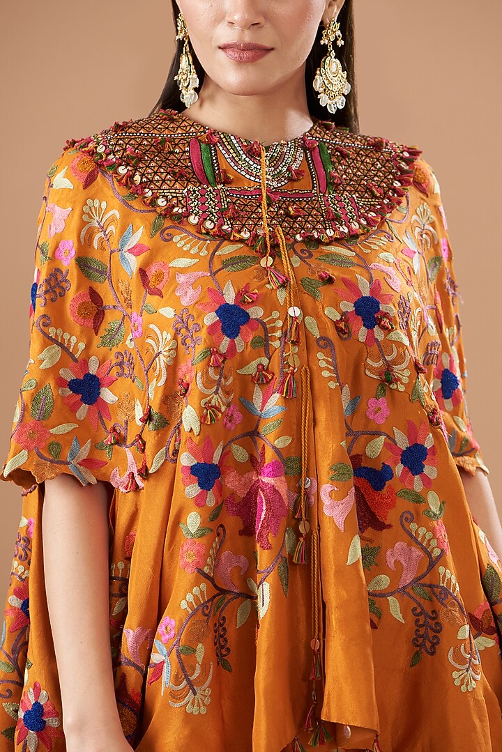 Rust Orange Dupion Cape Set by Minaxi Dadoo at Pernia's Pop Up Shop