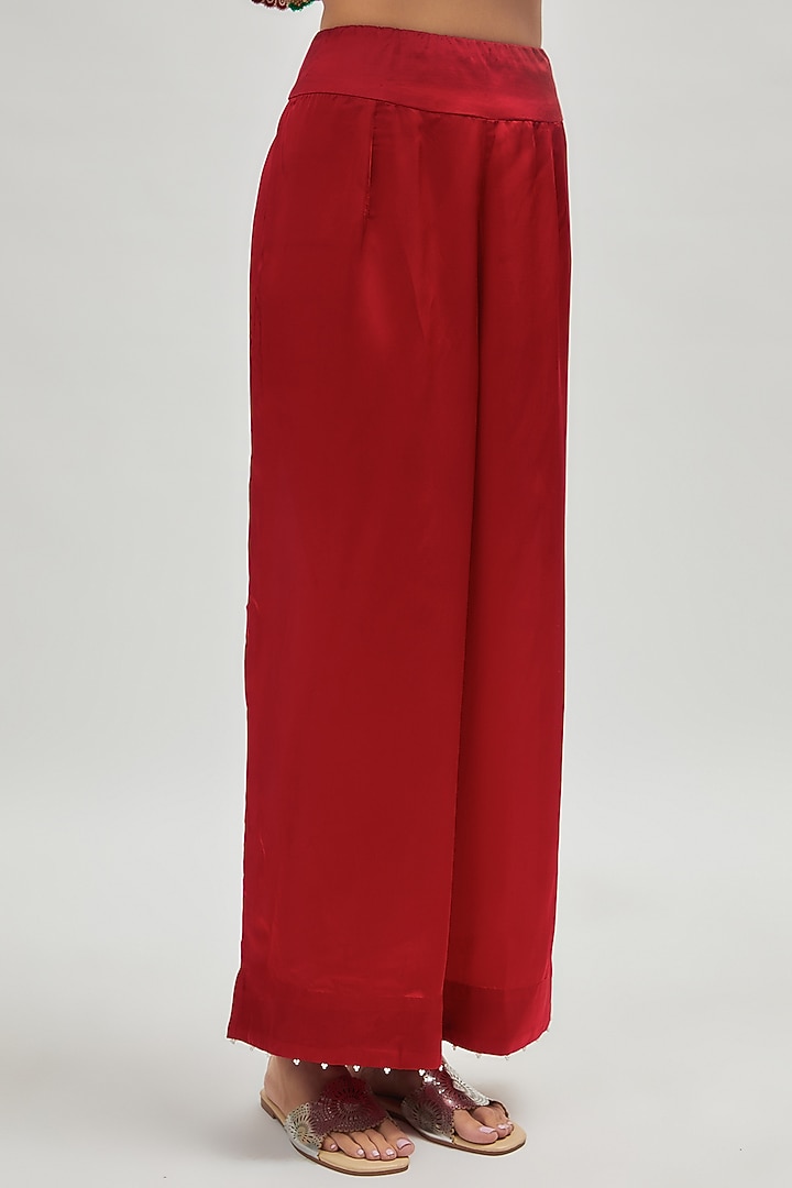 Red Dupion Embroidered Kurta Set by Minaxi Dadoo at Pernia's Pop Up Shop