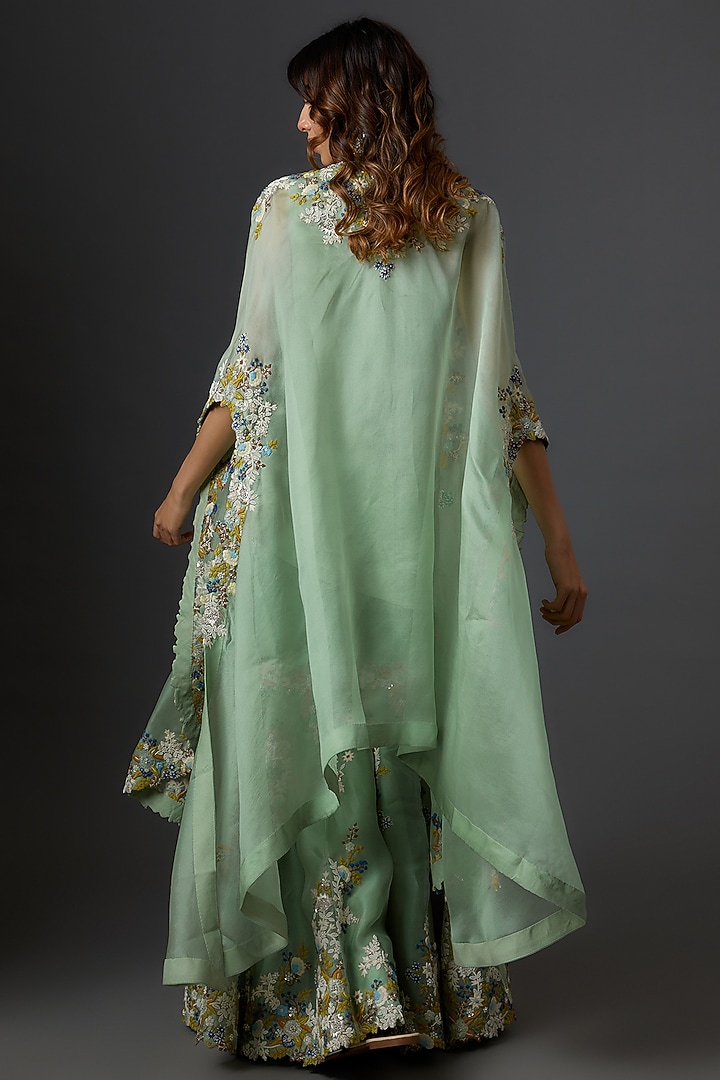Green Organza Embroidered Gharara Set by Minaxi Dadoo at Pernia's Pop Up Shop