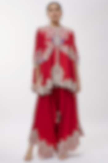 Red Dupion Thread Work Cape Set by Minaxi Dadoo at Pernia's Pop Up Shop