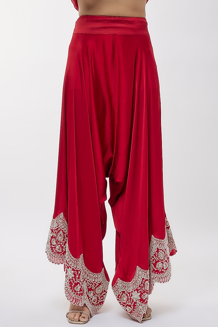 Red Dupion Thread Work Cape Set by Minaxi Dadoo at Pernia's Pop Up Shop
