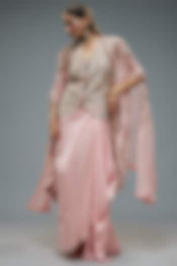 Pink Organza Embroidered Cape Set by Minaxi Dadoo at Pernia's Pop Up Shop