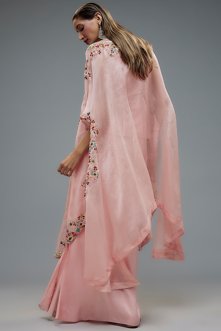 Pink Organza Embroidered Cape Set by Minaxi Dadoo at Pernia's Pop Up Shop