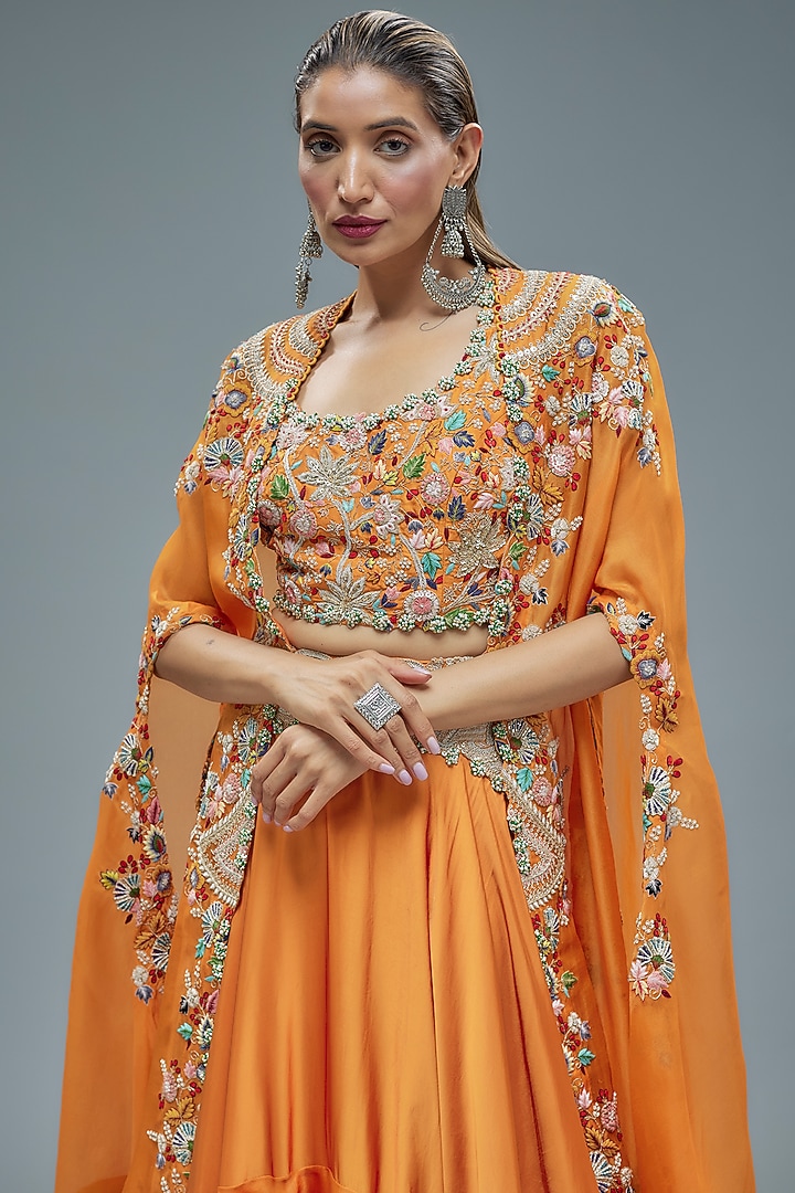 Orange Silk & Organza Two-Tiered Skirt Set by Minaxi Dadoo at Pernia's Pop Up Shop