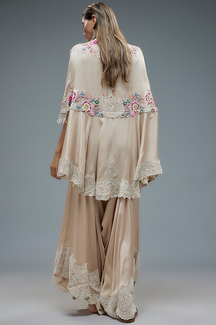 Beige Dupion Silk Embroidered Cape Set by Minaxi Dadoo at Pernia's Pop Up Shop