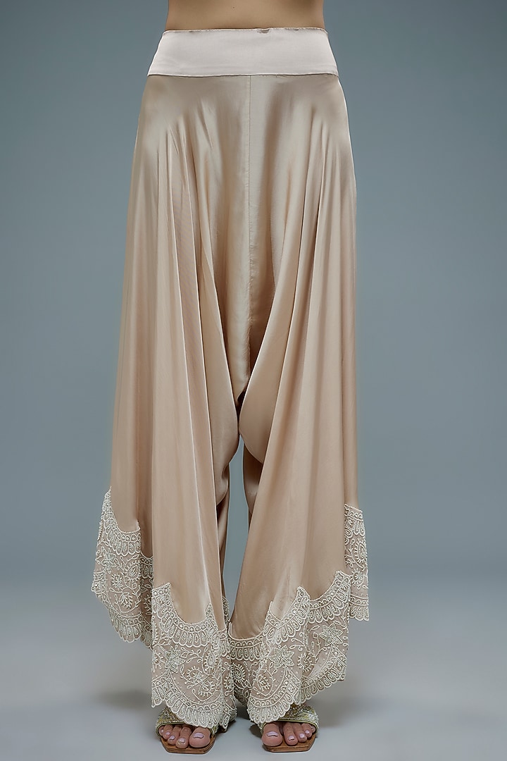 Beige Dupion Silk Embroidered Cape Set by Minaxi Dadoo at Pernia's Pop Up Shop