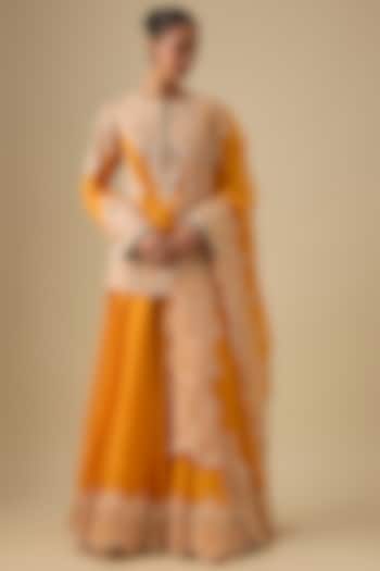Orange Dupion Organza Pearl Work Bridal Sharara Set by Minaxi Dadoo at Pernia's Pop Up Shop