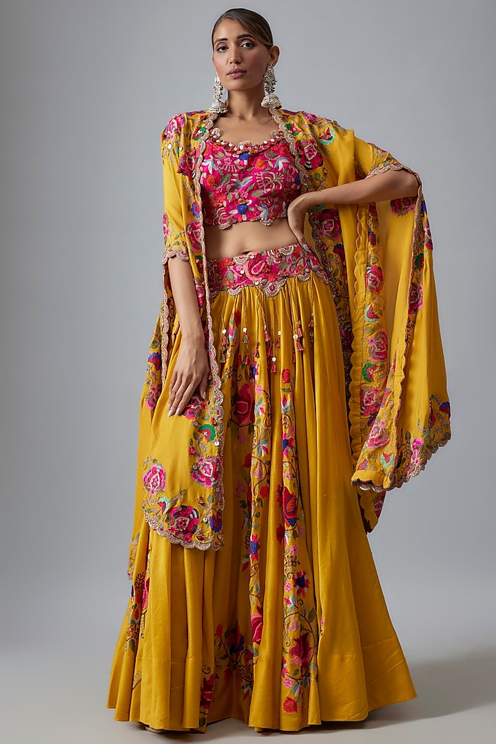 Yellow Chanderi Skirt Set by Minaxi Dadoo at Pernia's Pop Up Shop