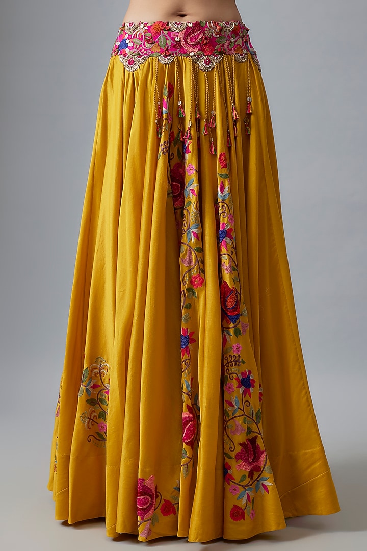 Yellow Chanderi Skirt Set by Minaxi Dadoo at Pernia's Pop Up Shop