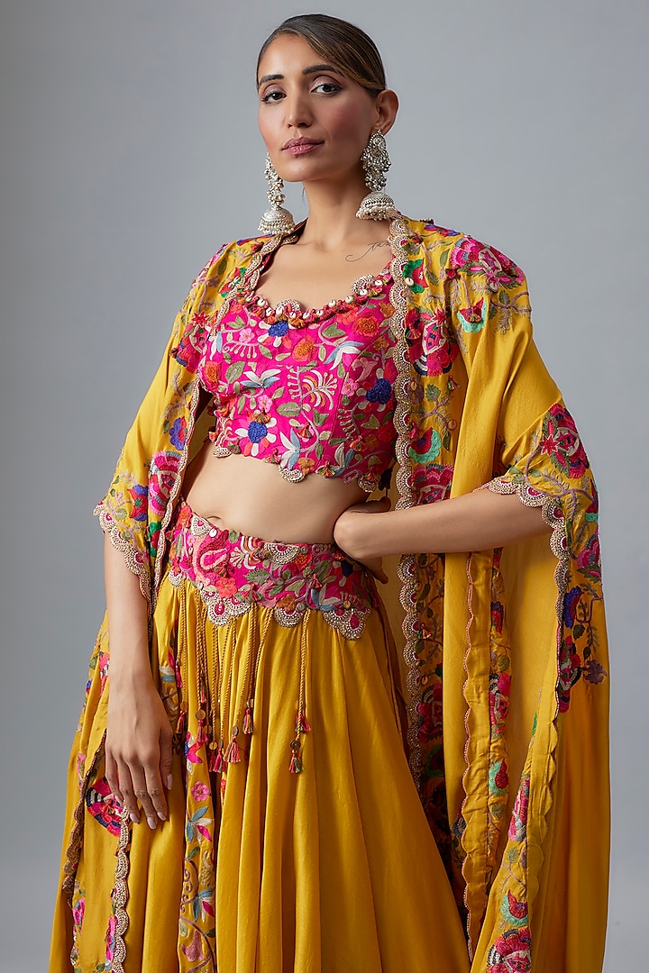 Yellow Chanderi Skirt Set by Minaxi Dadoo at Pernia's Pop Up Shop