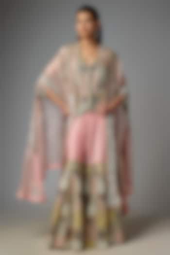 Pink Silk & Organza Patchwork Butterfly Cape Set by Minaxi Dadoo at Pernia's Pop Up Shop