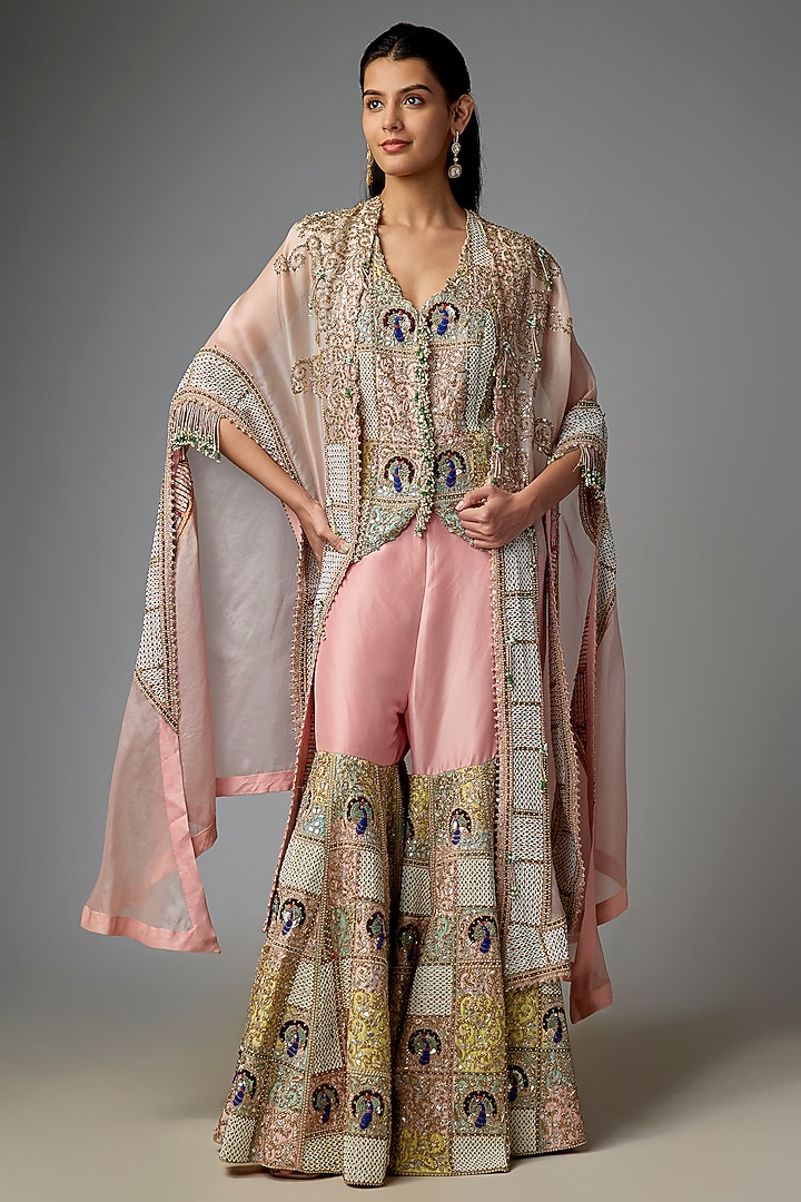 Pink Silk & Organza Patchwork Butterfly Cape Set by Minaxi Dadoo at Pernia's Pop Up Shop