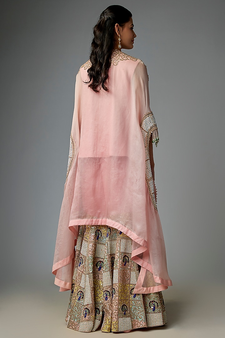 Pink Silk & Organza Patchwork Butterfly Cape Set by Minaxi Dadoo at Pernia's Pop Up Shop