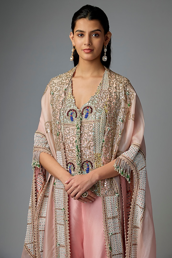 Pink Silk & Organza Patchwork Butterfly Cape Set by Minaxi Dadoo at Pernia's Pop Up Shop