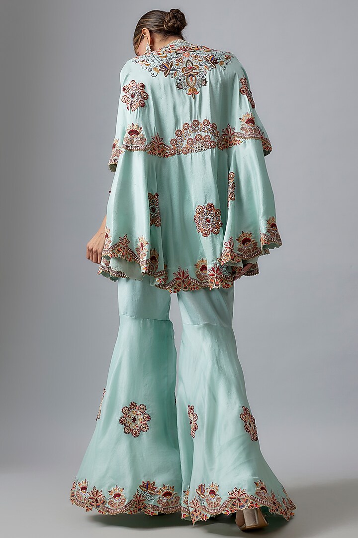 Powder Blue Dupion Cape Set by Minaxi Dadoo at Pernia's Pop Up Shop