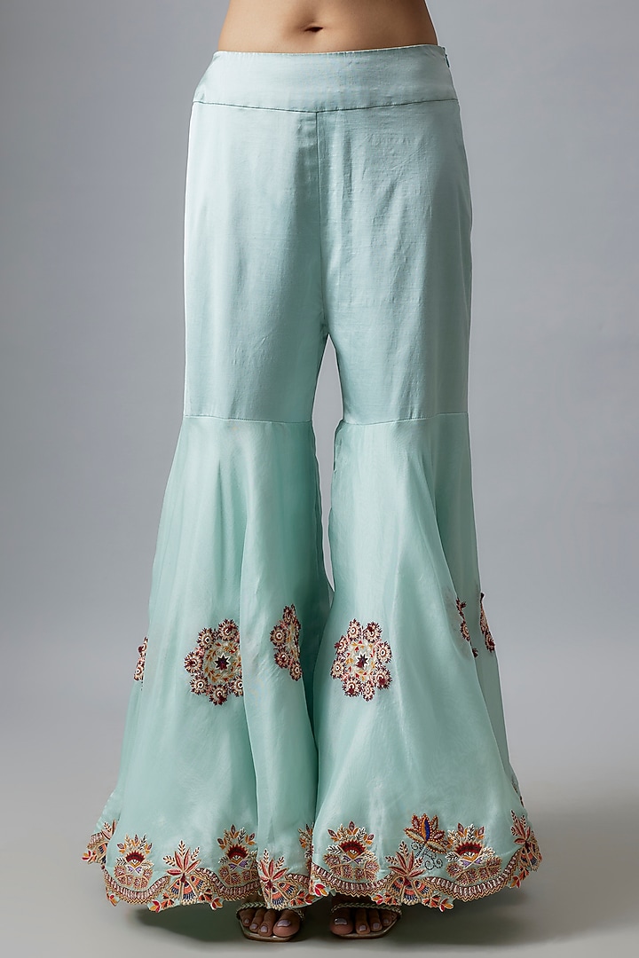 Powder Blue Dupion Cape Set by Minaxi Dadoo at Pernia's Pop Up Shop