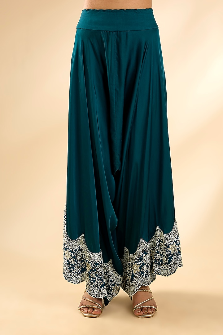 Peacock Blue Dupion Silk Cape Set by Minaxi Dadoo at Pernia's Pop Up Shop