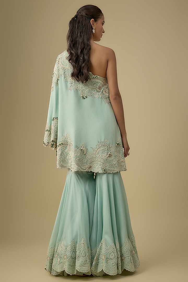 Powder Blue Organza Pearl Work Gharara Set by Minaxi Dadoo at Pernia's Pop Up Shop