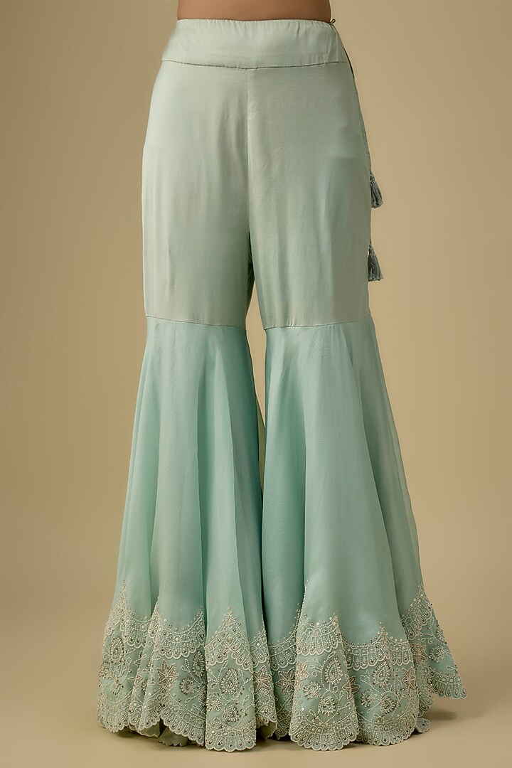 Powder Blue Organza Pearl Work Gharara Set by Minaxi Dadoo at Pernia's Pop Up Shop