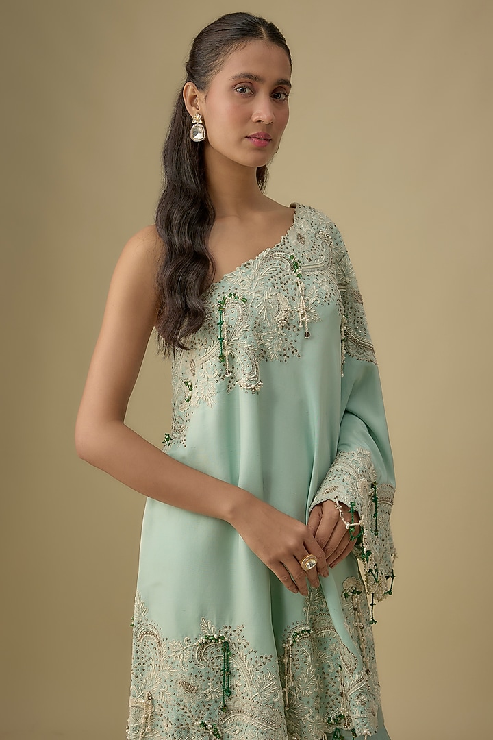 Powder Blue Organza Pearl Work Gharara Set by Minaxi Dadoo at Pernia's Pop Up Shop