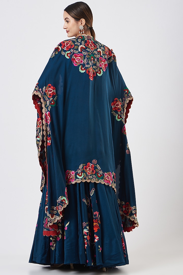 Navy Blue Embroidered Butterfly Cape Set by Minaxi Dadoo at Pernia's Pop Up Shop