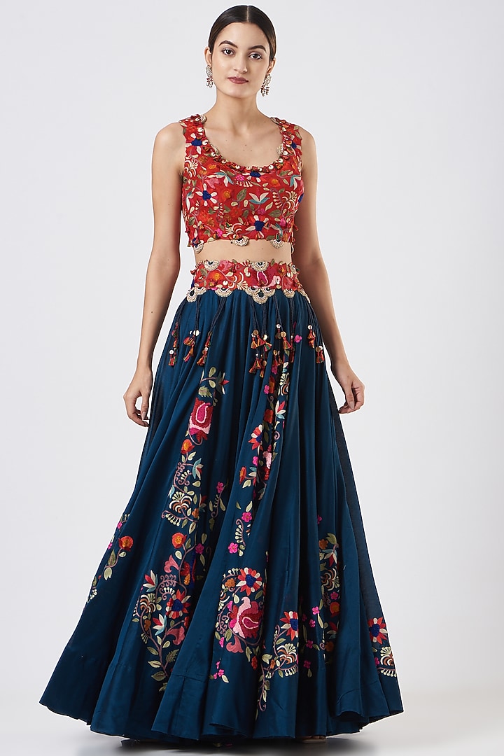 Navy Blue Embroidered Butterfly Cape Set by Minaxi Dadoo at Pernia's Pop Up Shop