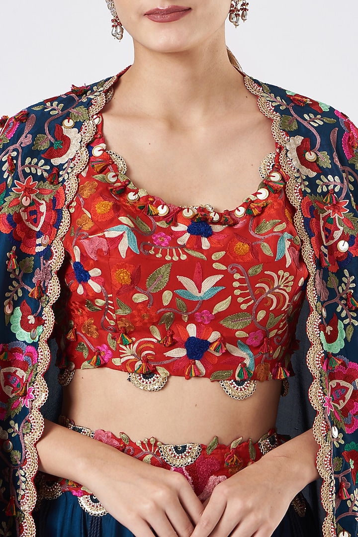 Navy Blue Embroidered Butterfly Cape Set by Minaxi Dadoo at Pernia's Pop Up Shop