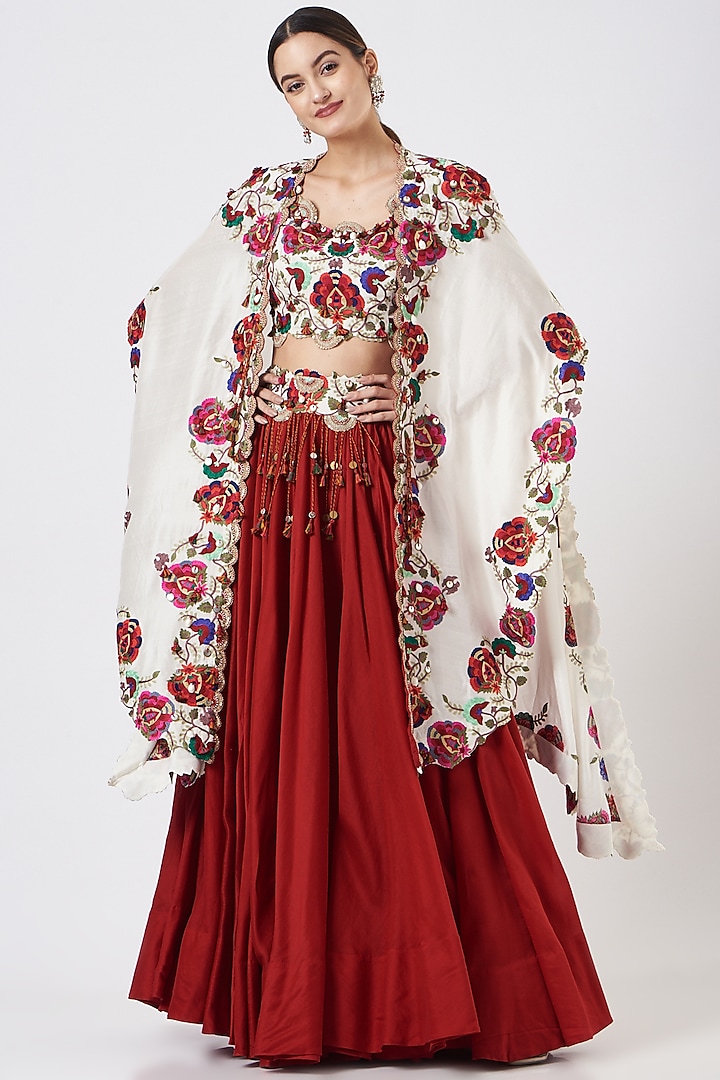Ivory Embroidered Cape Set by Minaxi Dadoo