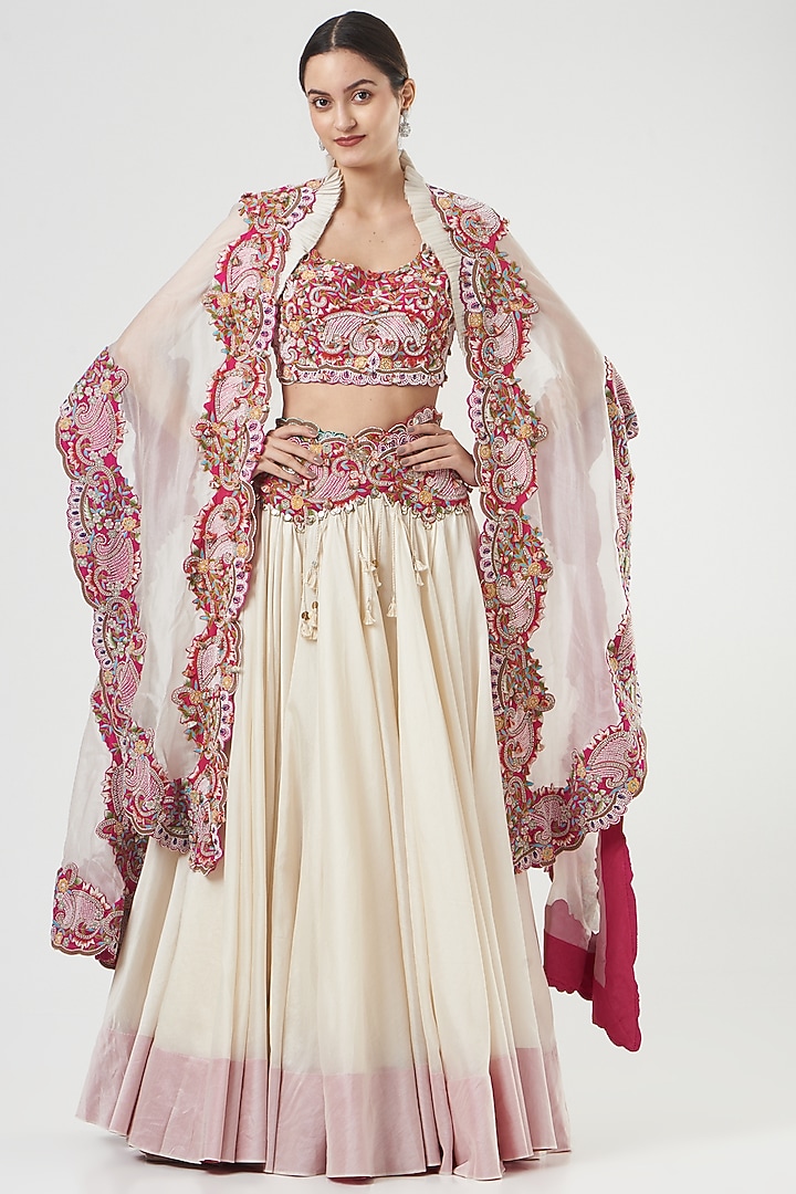 Ivory Embroidered Bridal Lehenga Set by Minaxi Dadoo at Pernia's Pop Up Shop