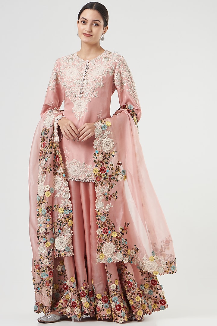 Pink Embroidered Bridal Sharara Set by Minaxi Dadoo at Pernia's Pop Up Shop