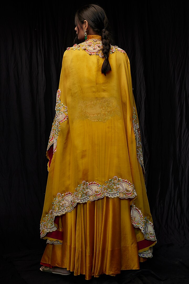 Yellow Chanderi & Organza Embroidered Jacket Bridal Lehenga Set by Minaxi Dadoo at Pernia's Pop Up Shop
