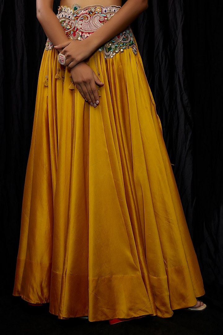Yellow Chanderi & Organza Embroidered Jacket Bridal Lehenga Set by Minaxi Dadoo at Pernia's Pop Up Shop