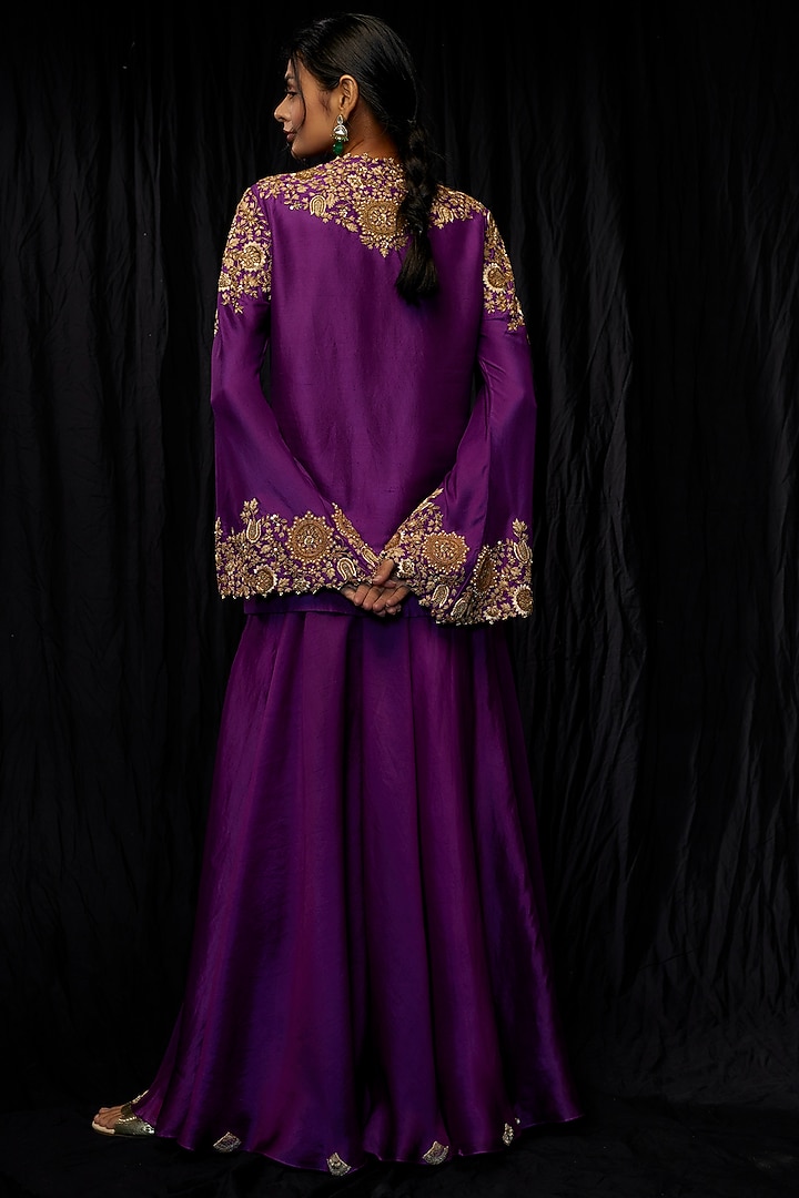 Purple Dupion Embroidered Kurta Set by Minaxi Dadoo at Pernia's Pop Up Shop