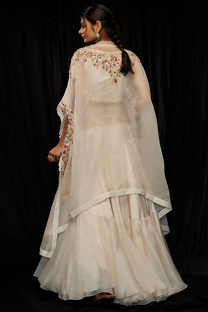 Ivory Organza & Silk Embroidered Jacket Bridal Lehenga Set by Minaxi Dadoo at Pernia's Pop Up Shop