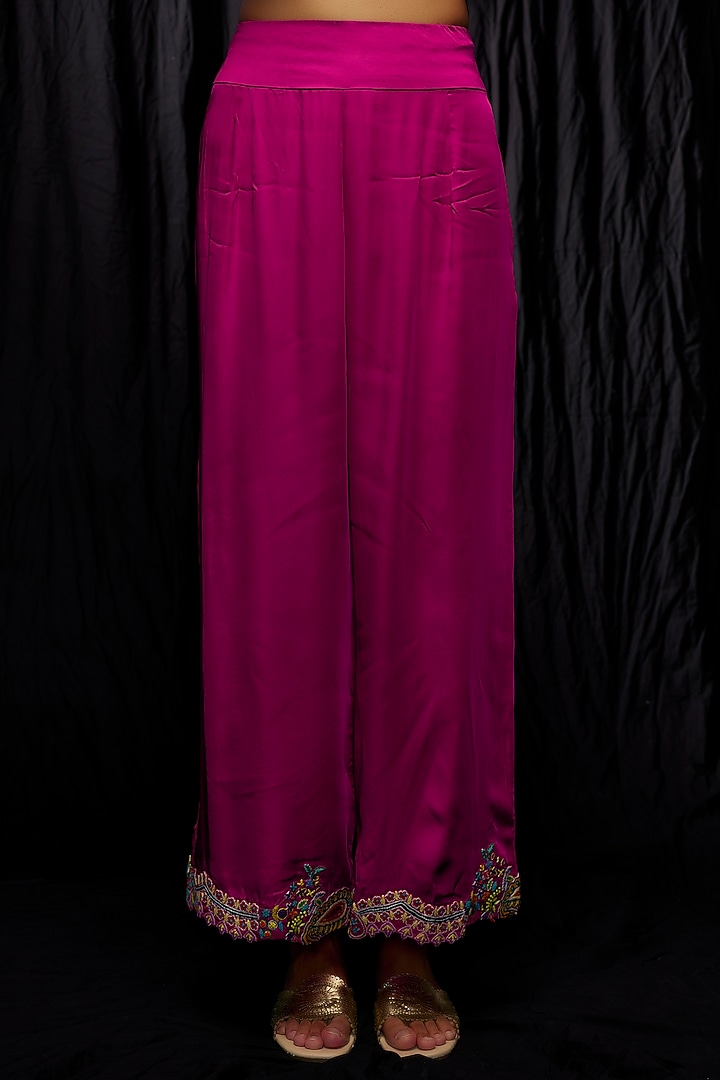 Rani Pink Dupion Embroidered Kurta Set by Minaxi Dadoo at Pernia's Pop Up Shop