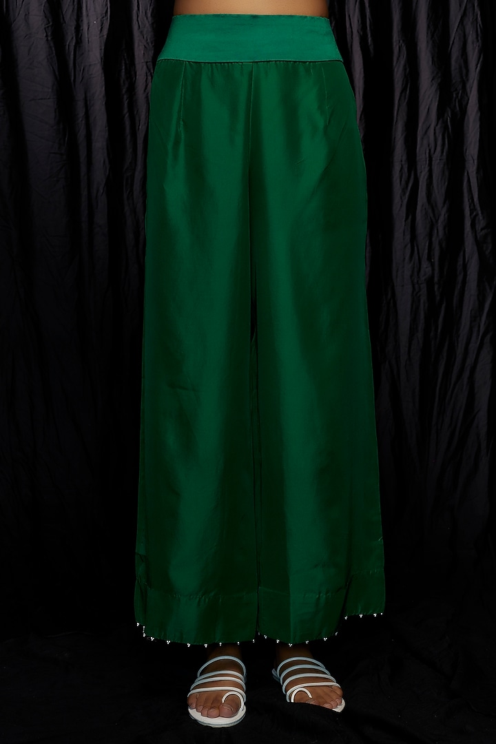Green Dupion Embroidered Kurta Set by Minaxi Dadoo at Pernia's Pop Up Shop