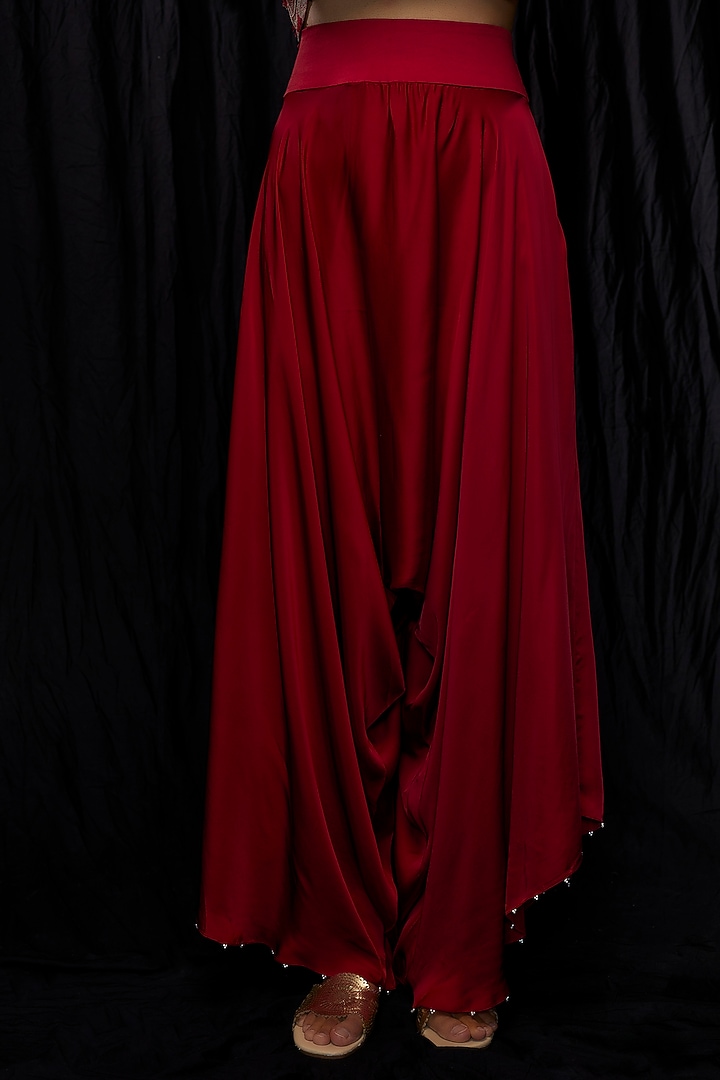 Red Dupion Embroidered Cape Set by Minaxi Dadoo at Pernia's Pop Up Shop