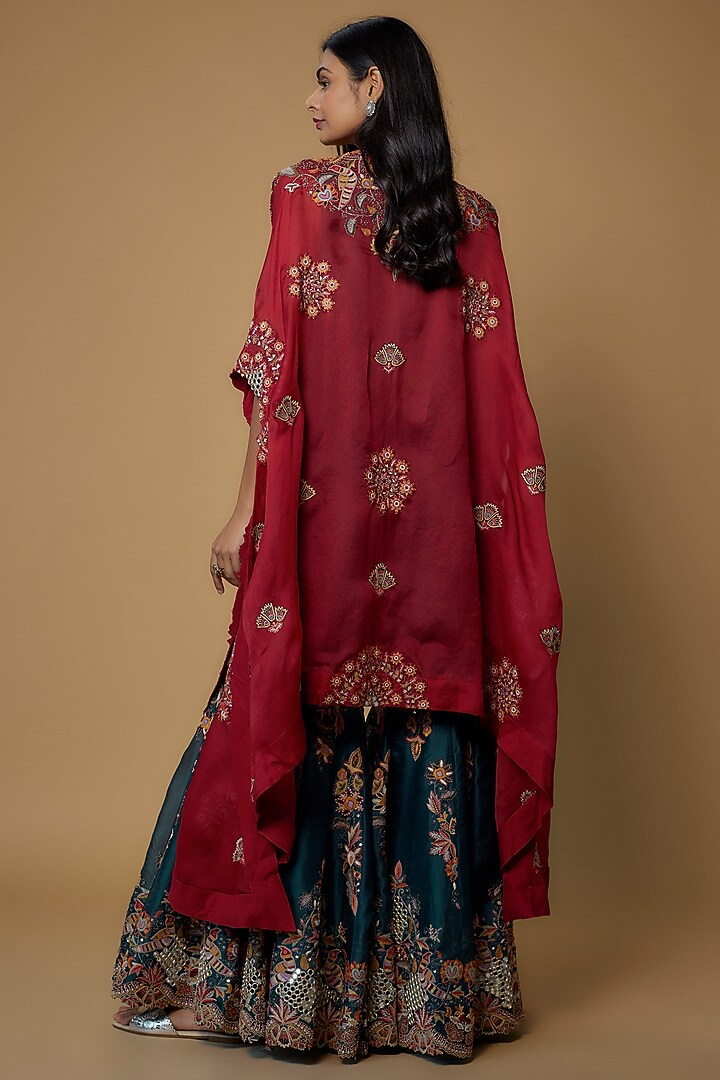 Peacock Blue Organza Gharara Set by Minaxi Dadoo at Pernia's Pop Up Shop