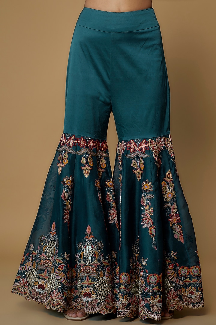 Peacock Blue Organza Gharara Set by Minaxi Dadoo at Pernia's Pop Up Shop
