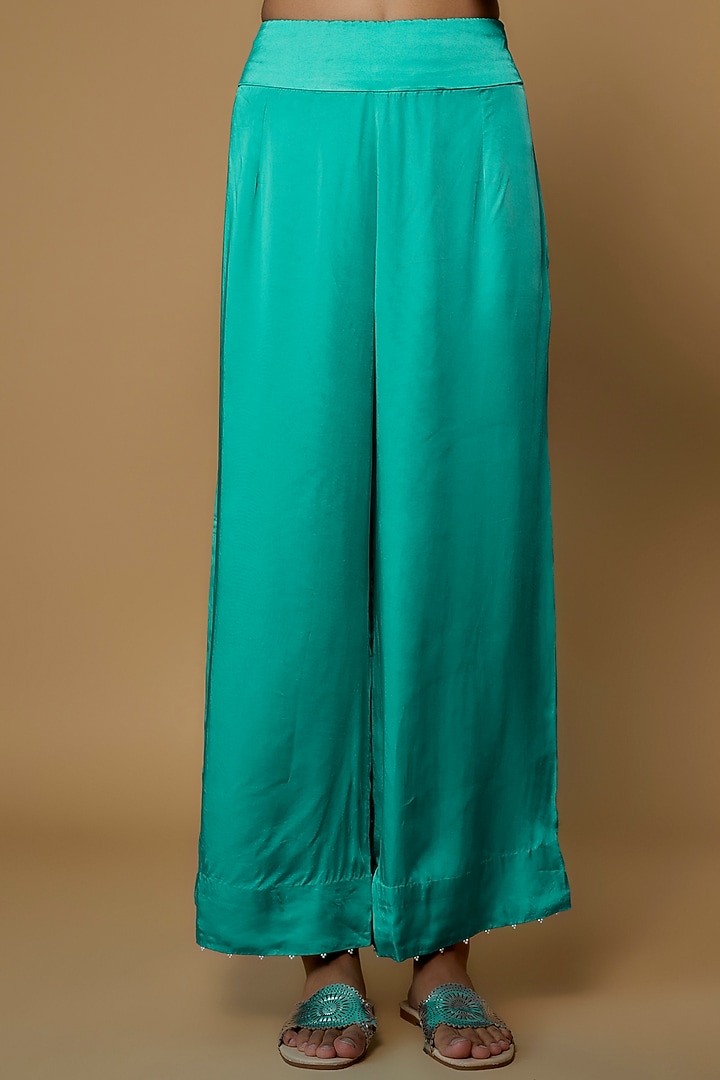 Firozi Blue Dupion Embroidered Kurta Set by Minaxi Dadoo at Pernia's Pop Up Shop