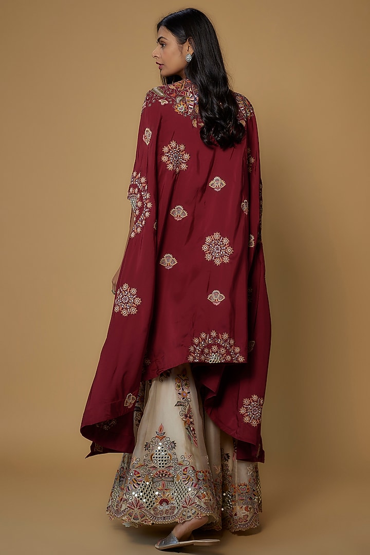 Beige Organza Embroidered Gharara Set by Minaxi Dadoo at Pernia's Pop Up Shop