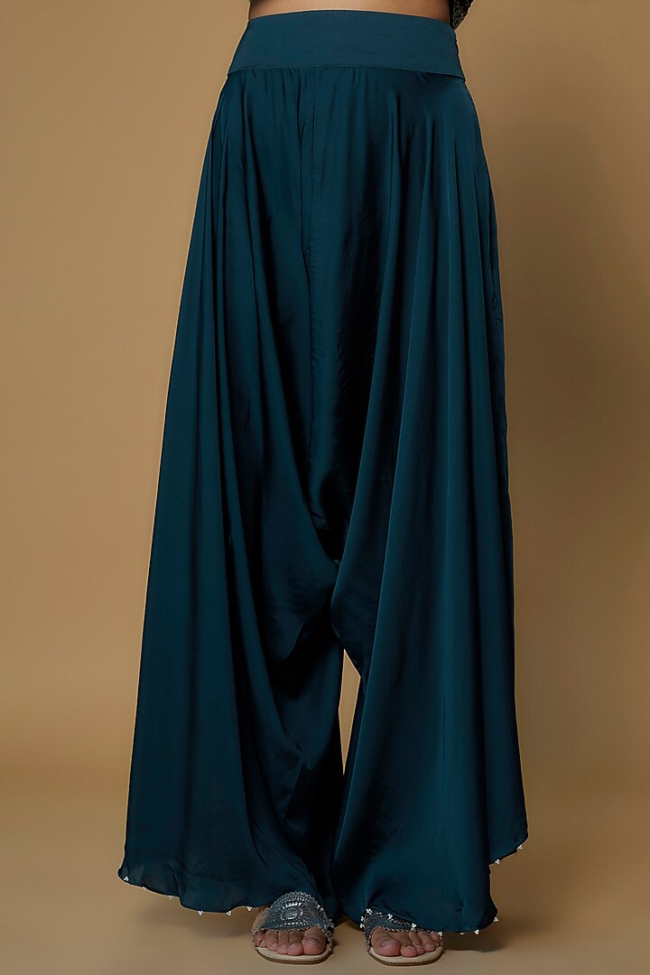 Peacock Blue Dupion Embroidered Cape Set by Minaxi Dadoo at Pernia's Pop Up Shop
