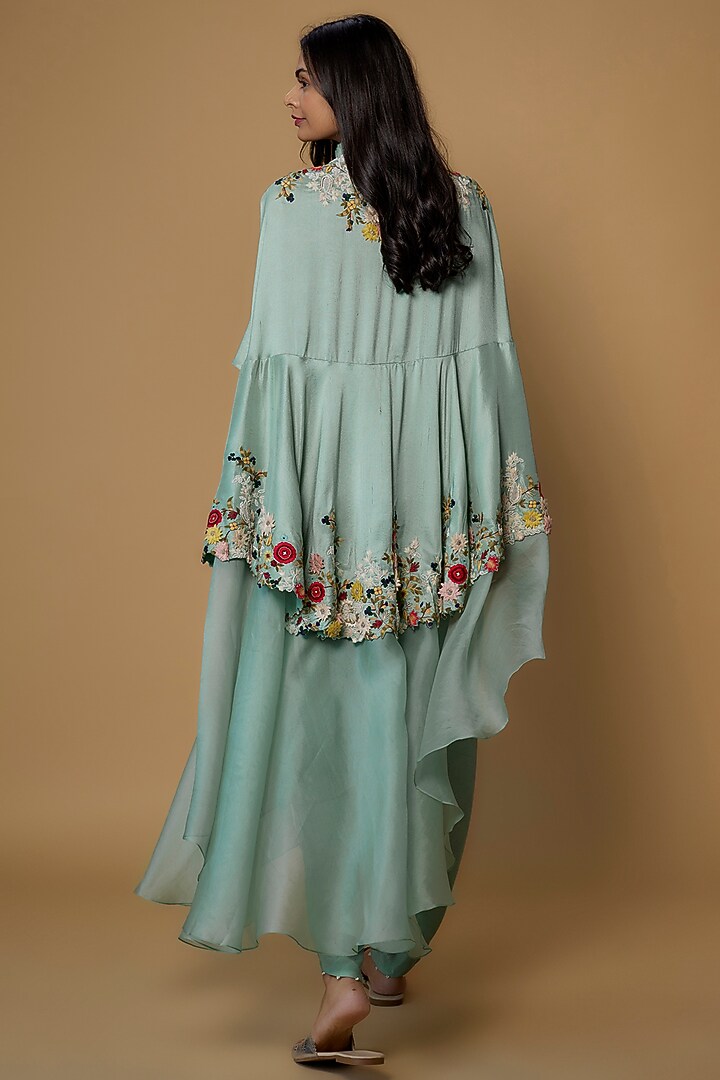 Powder Blue Dupion Embroidered Cape Set by Minaxi Dadoo at Pernia's Pop Up Shop