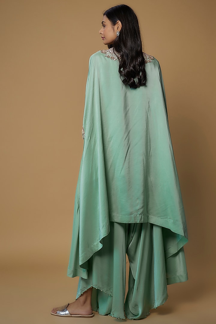 Powder Blue Habutai Silk Crushed Cape Set by Minaxi Dadoo at Pernia's Pop Up Shop